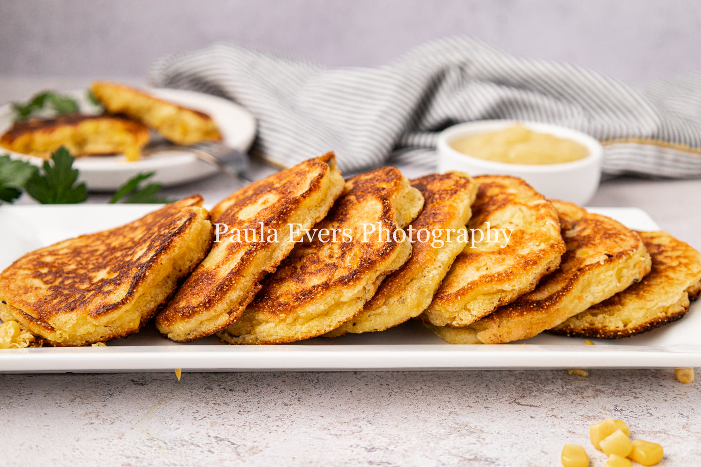 Lemon Chicken with Dijon Mustard on Corn Fritters