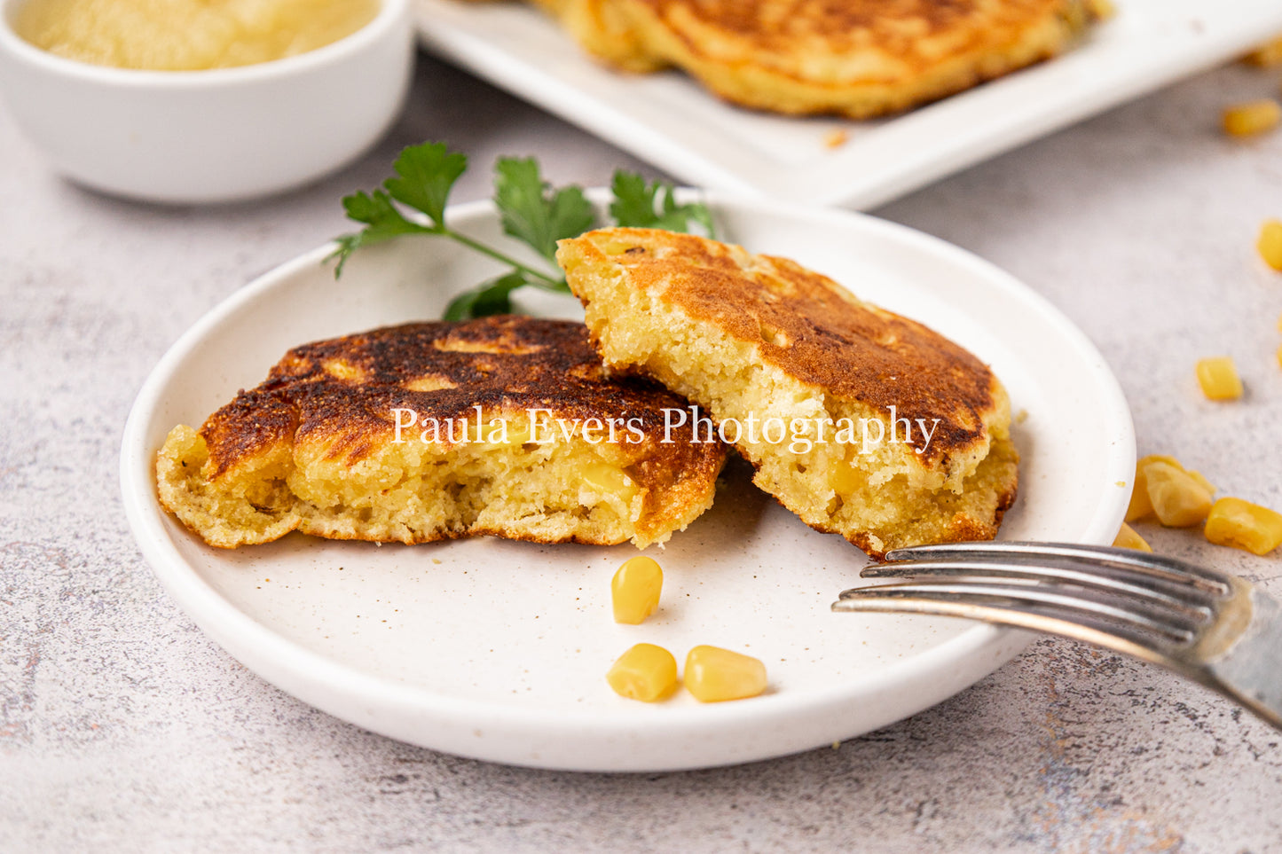 Lemon Chicken with Dijon Mustard on Corn Fritters