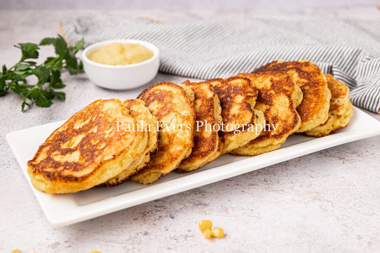 Lemon Chicken with Dijon Mustard on Corn Fritters