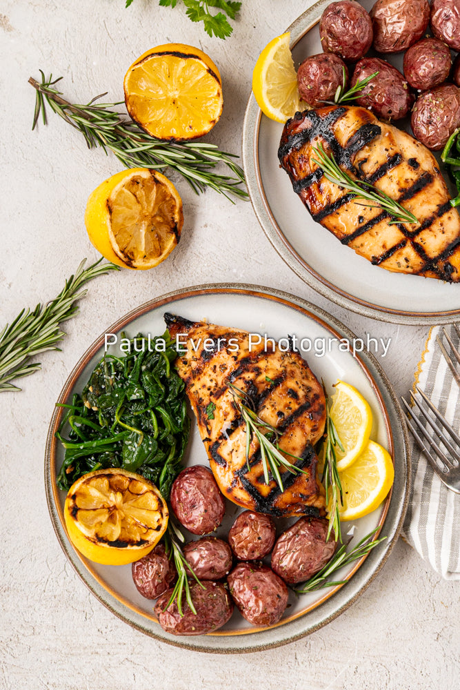 Grilled Rosemary Chicken over Grits and Spinach