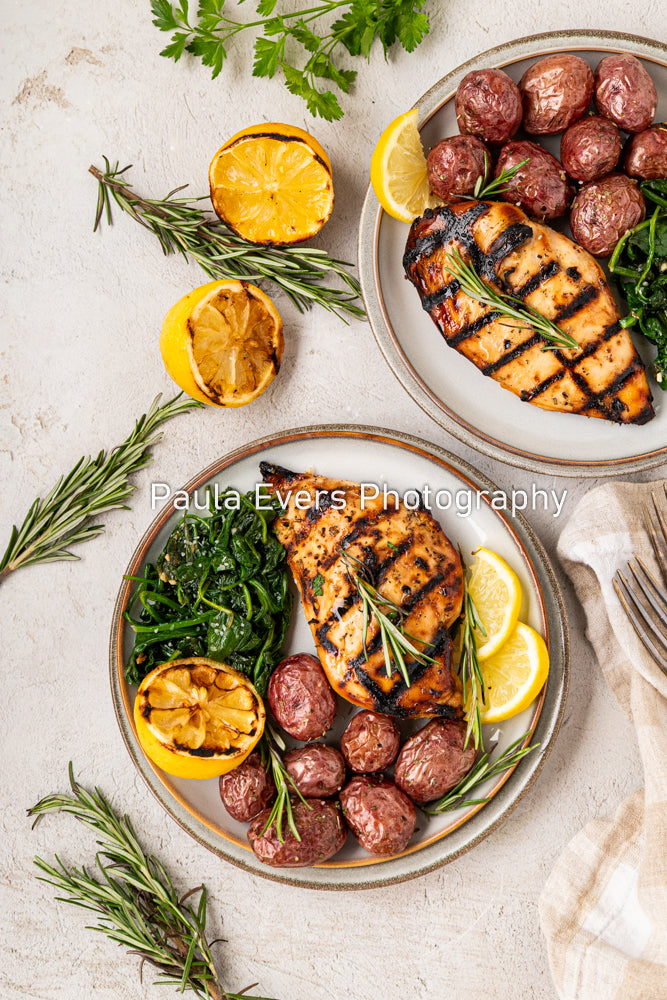 Grilled Rosemary Chicken over Grits and Spinach