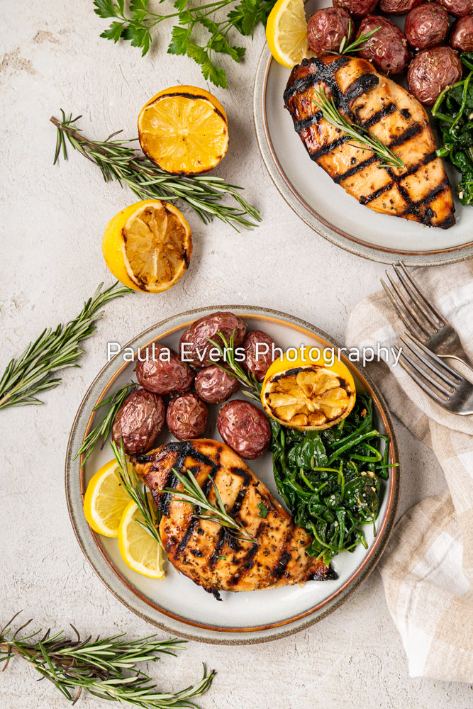 Grilled Rosemary Chicken over Grits and Spinach