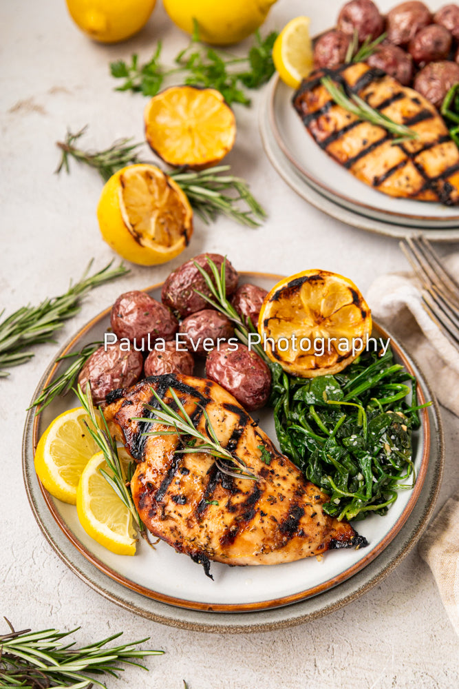 Grilled Rosemary Chicken over Grits and Spinach