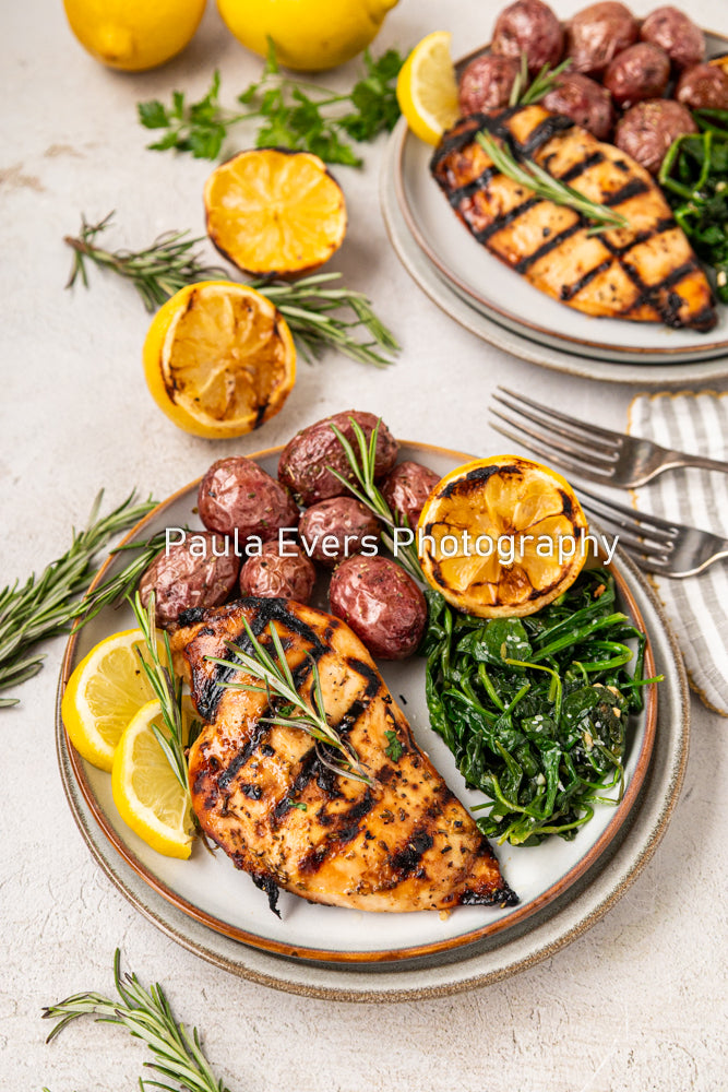Grilled Rosemary Chicken over Grits and Spinach