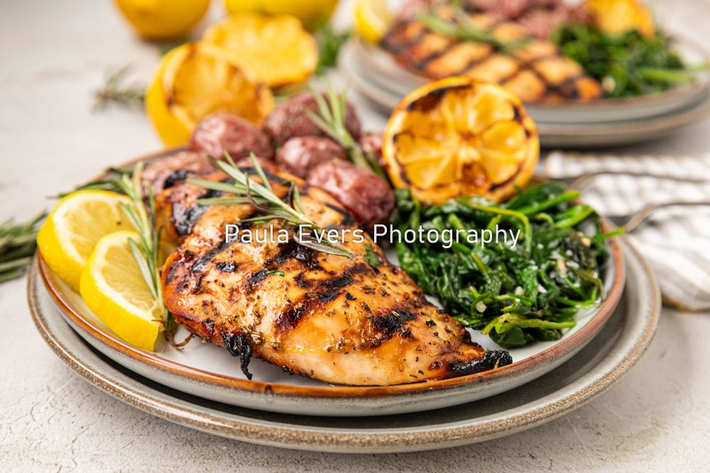 Grilled Rosemary Chicken over Grits and Spinach