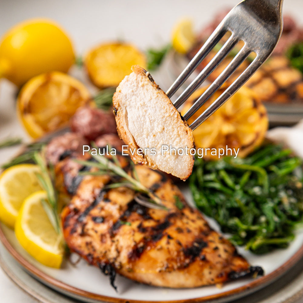Grilled Rosemary Chicken over Grits and Spinach