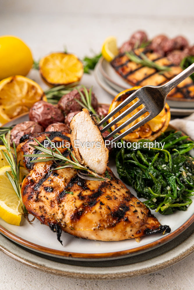 Grilled Rosemary Chicken over Grits and Spinach