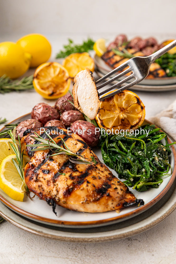 Grilled Rosemary Chicken over Grits and Spinach
