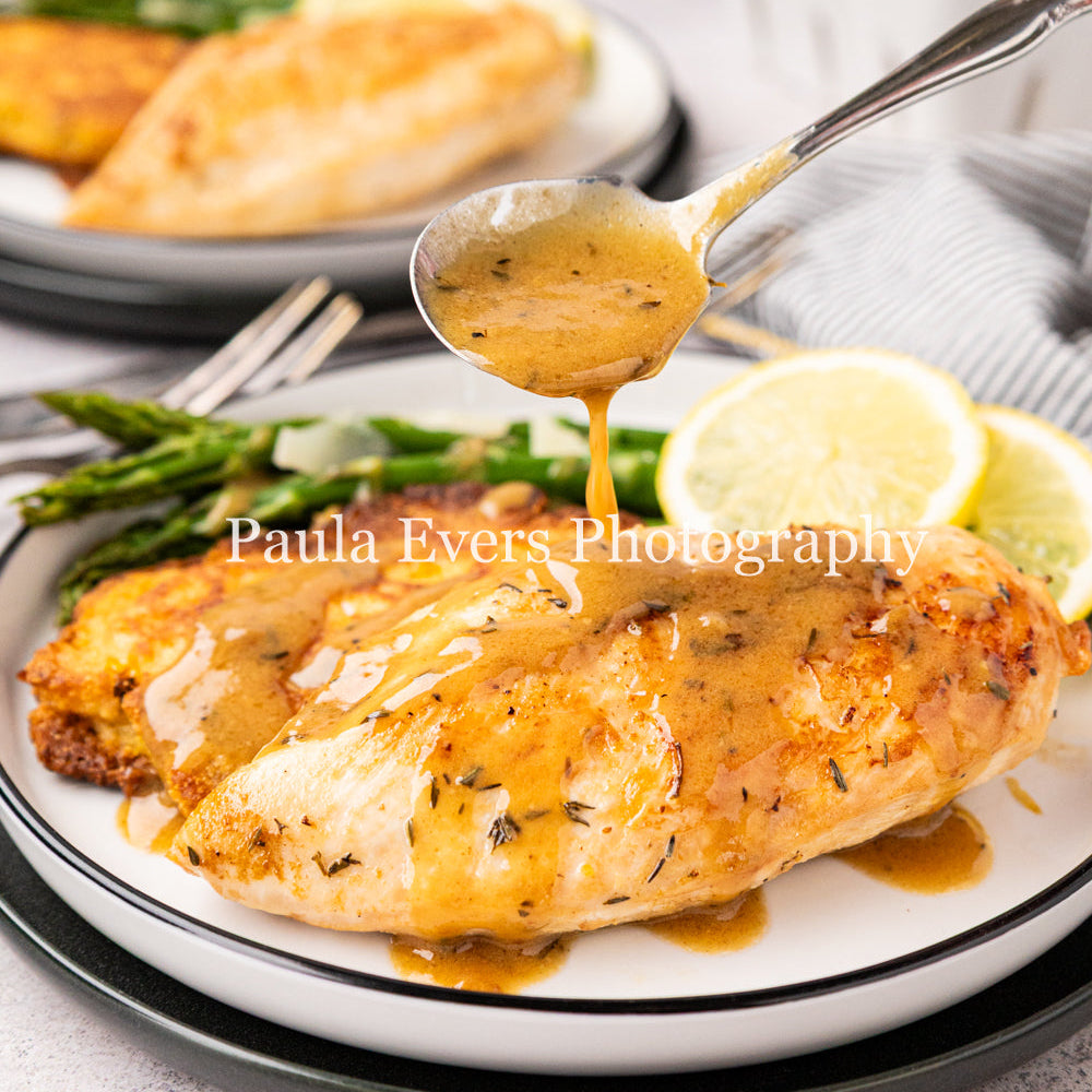 Lemon Chicken with Dijon Mustard on Corn Fritters