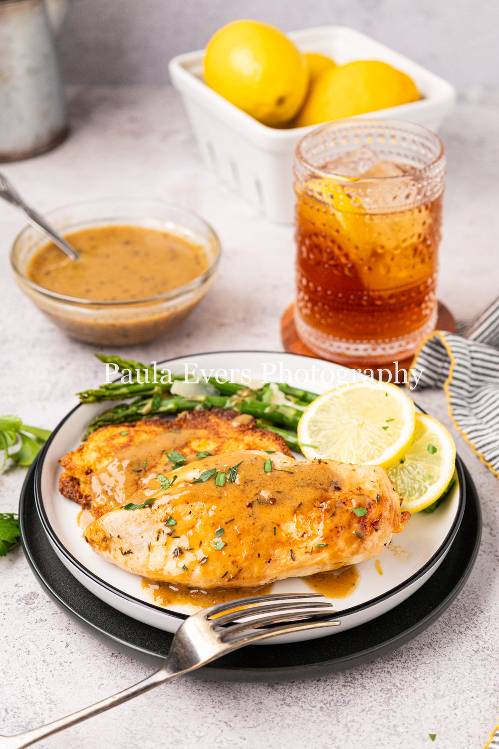 Lemon Chicken with Dijon Mustard on Corn Fritters