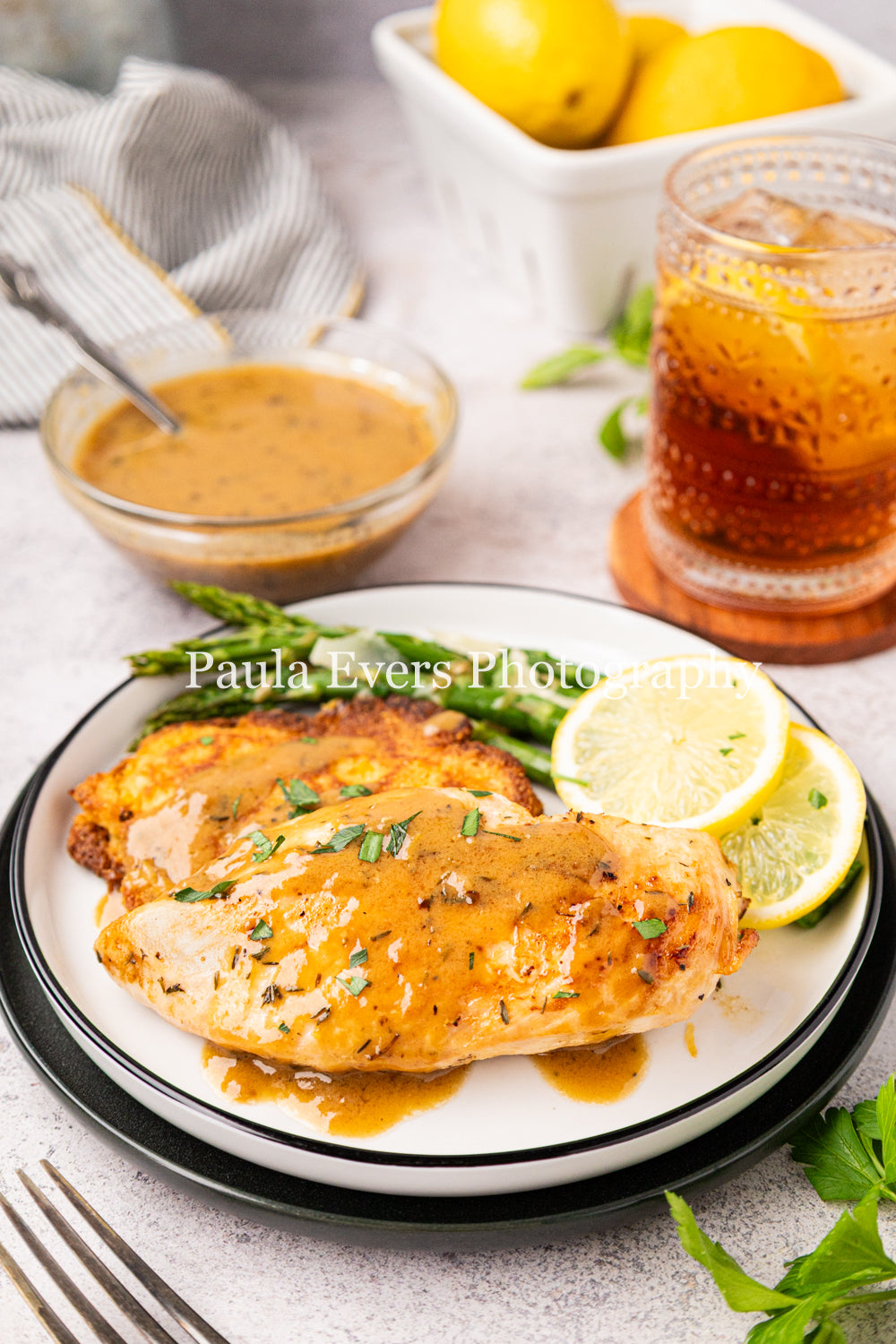 Lemon Chicken with Dijon Mustard on Corn Fritters