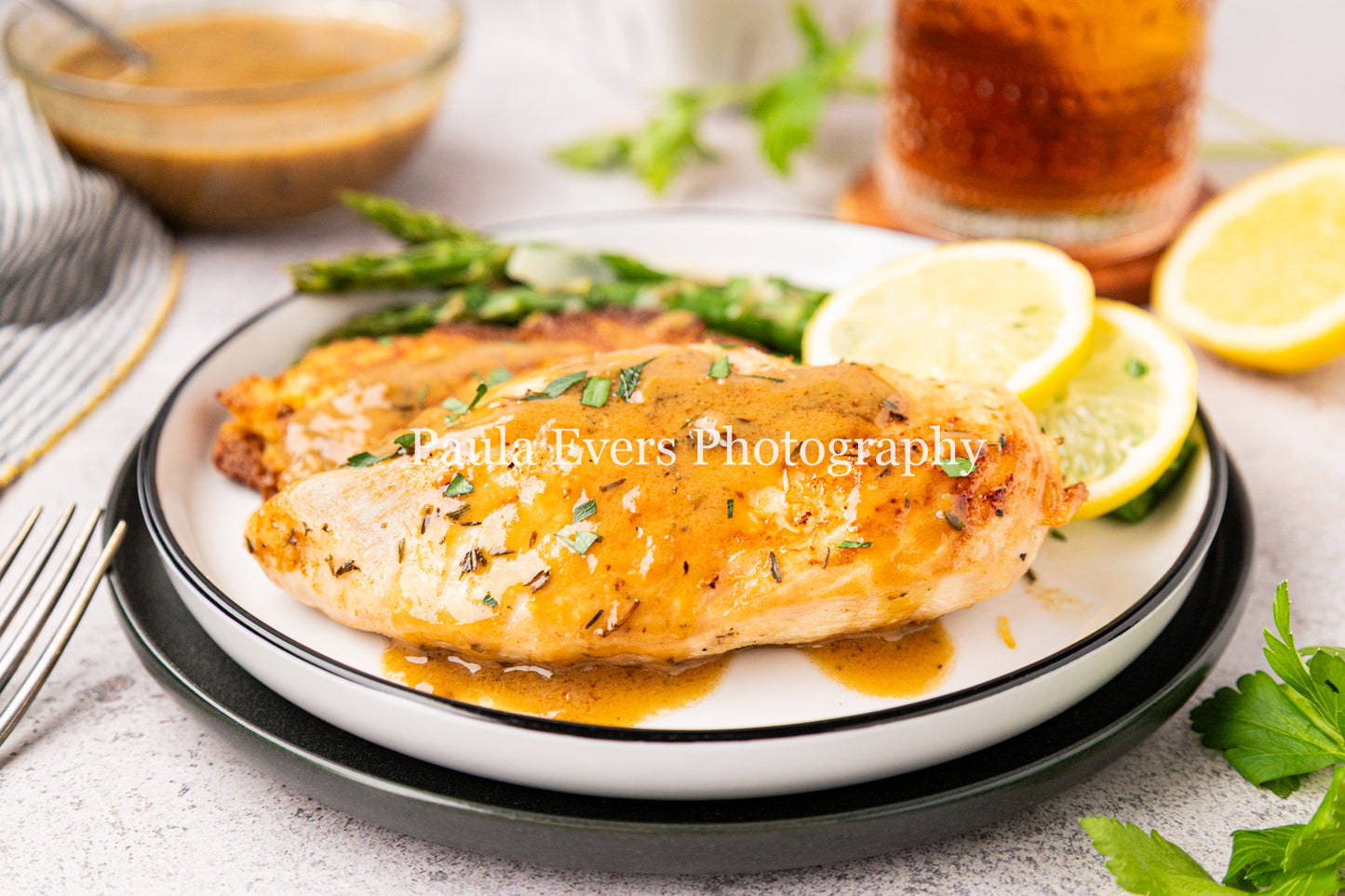 Lemon Chicken with Dijon Mustard on Corn Fritters