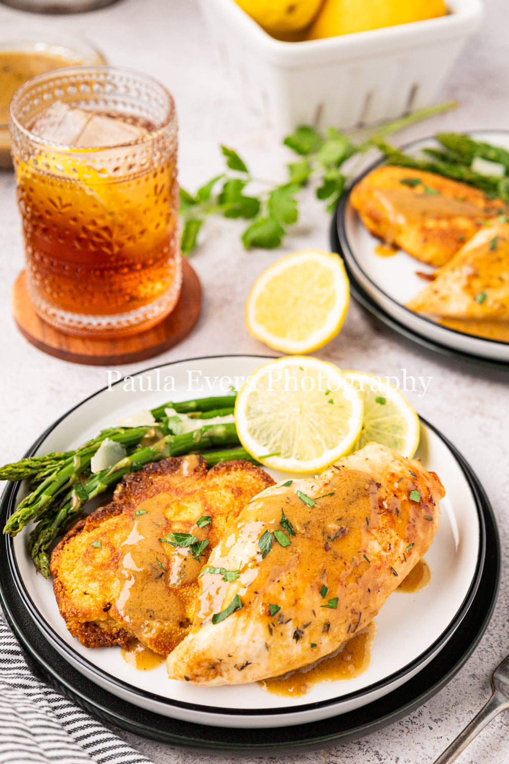 Lemon Chicken with Dijon Mustard on Corn Fritters