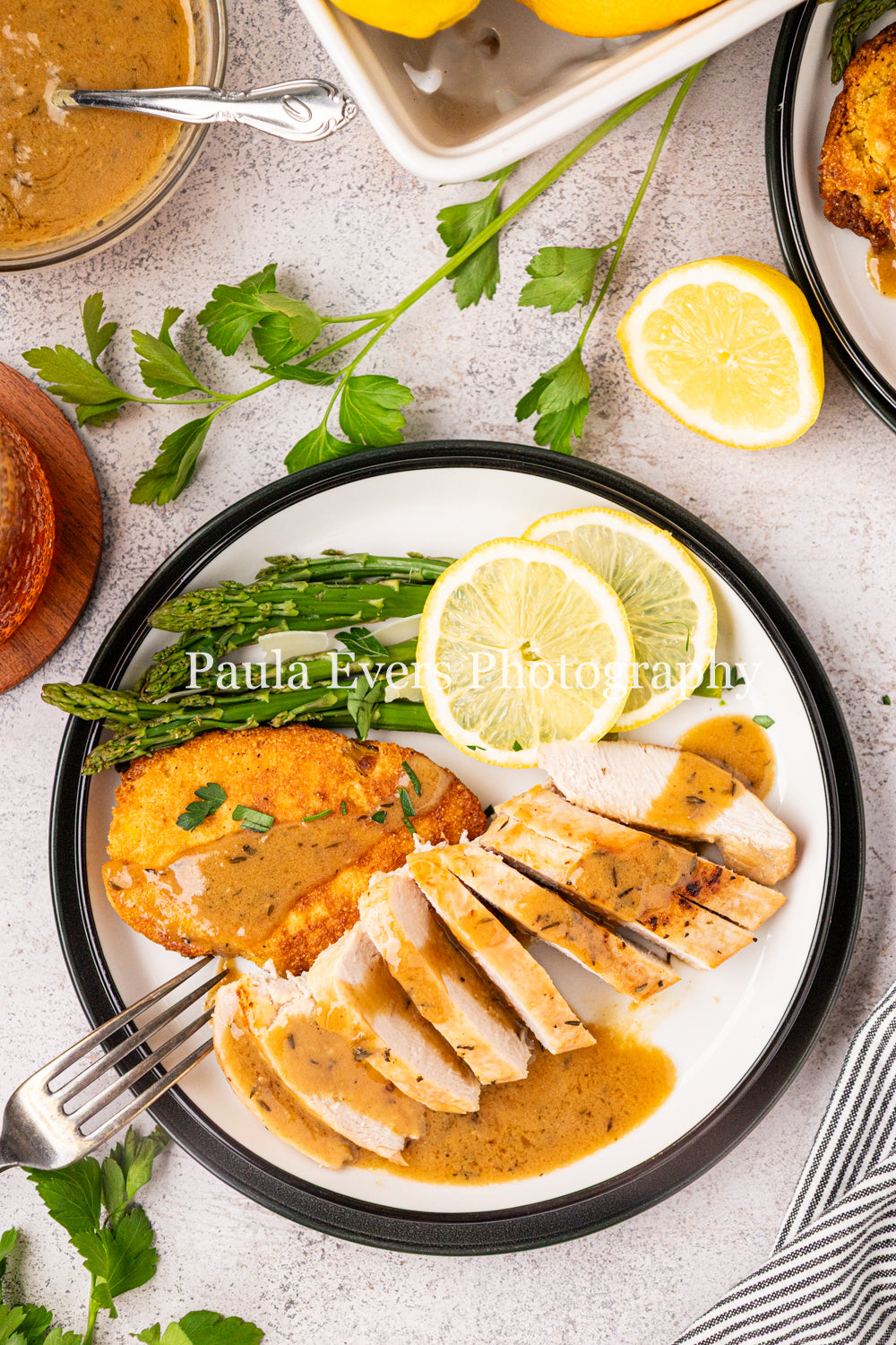 Lemon Chicken with Dijon Mustard on Corn Fritters