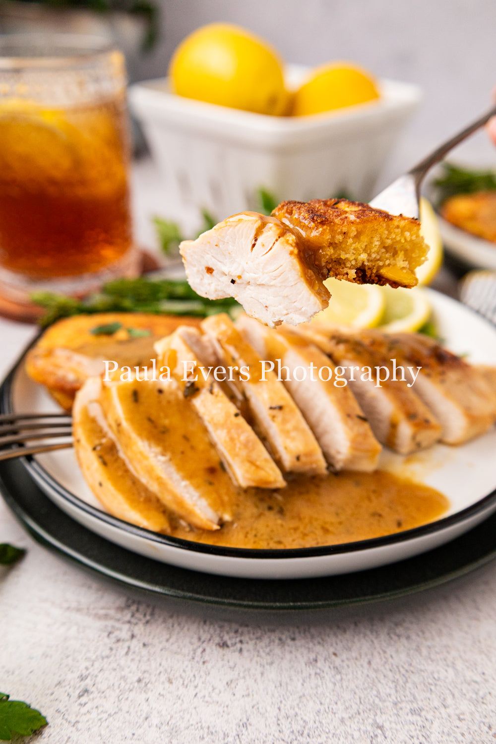 Lemon Chicken with Dijon Mustard on Corn Fritters