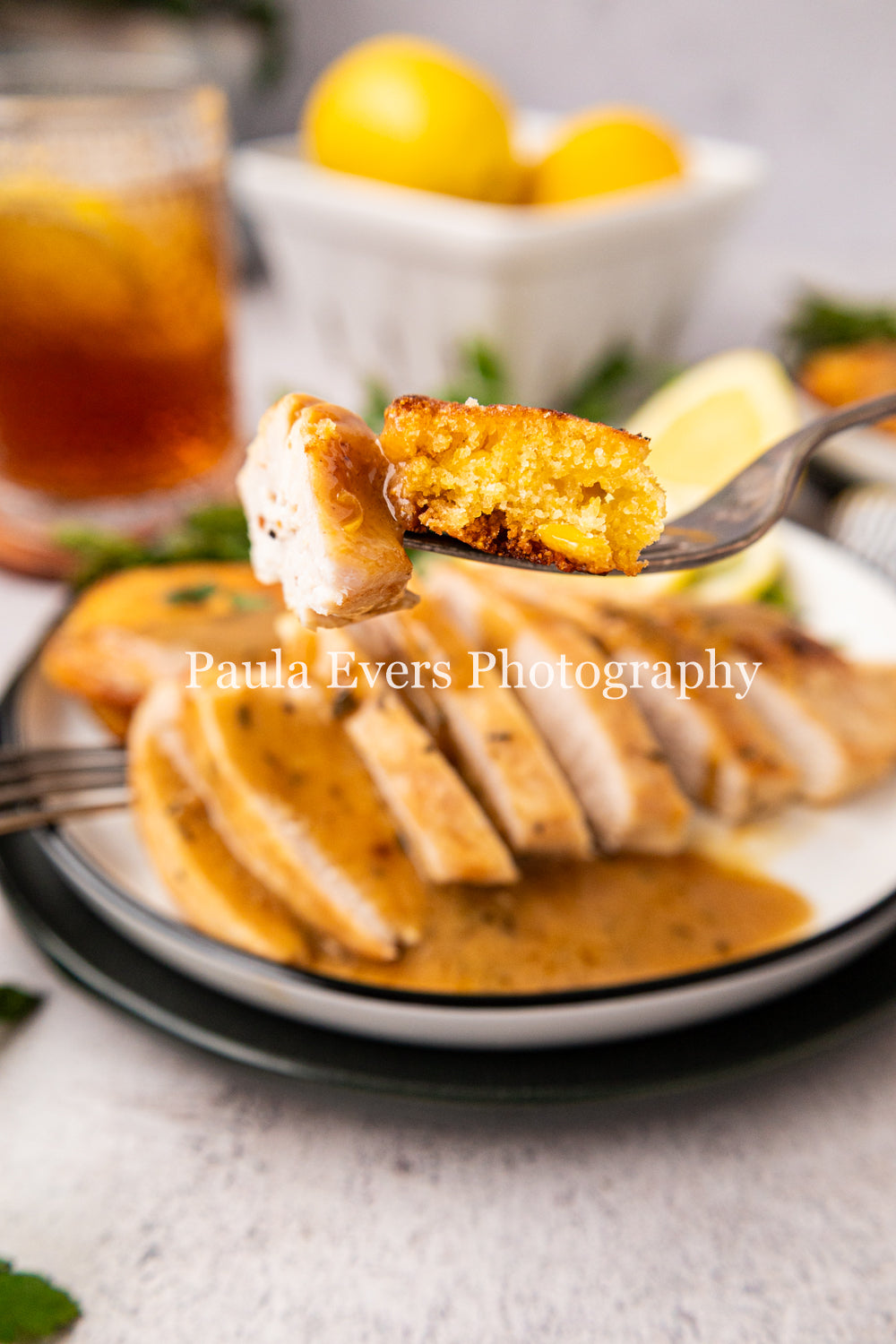 Lemon Chicken with Dijon Mustard on Corn Fritters