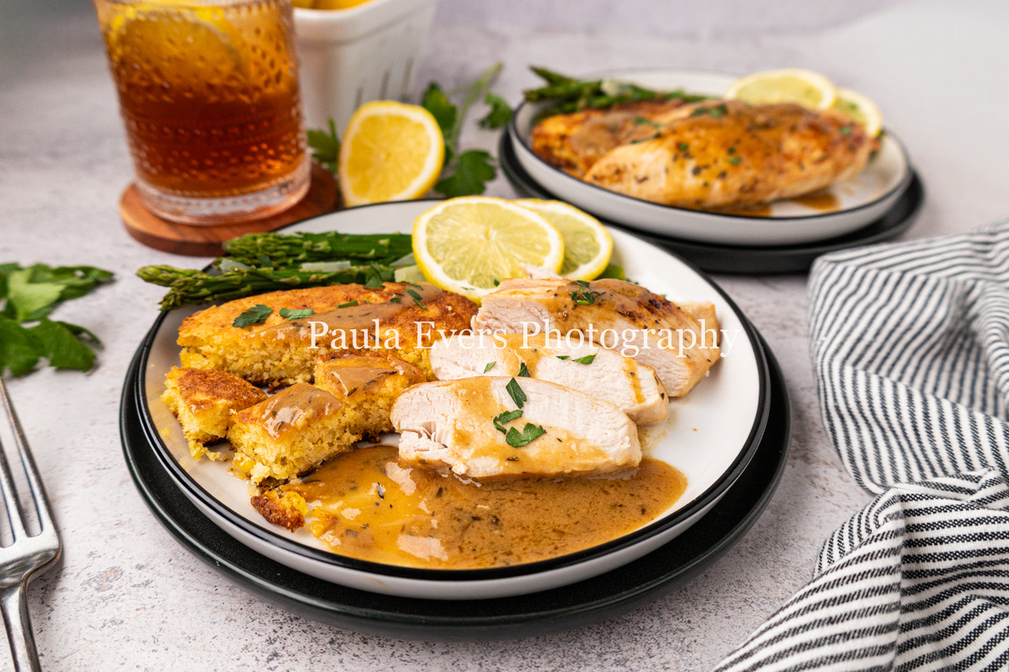 Lemon Chicken with Dijon Mustard on Corn Fritters