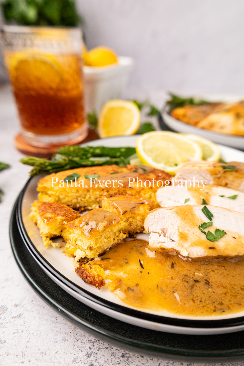 Lemon Chicken with Dijon Mustard on Corn Fritters