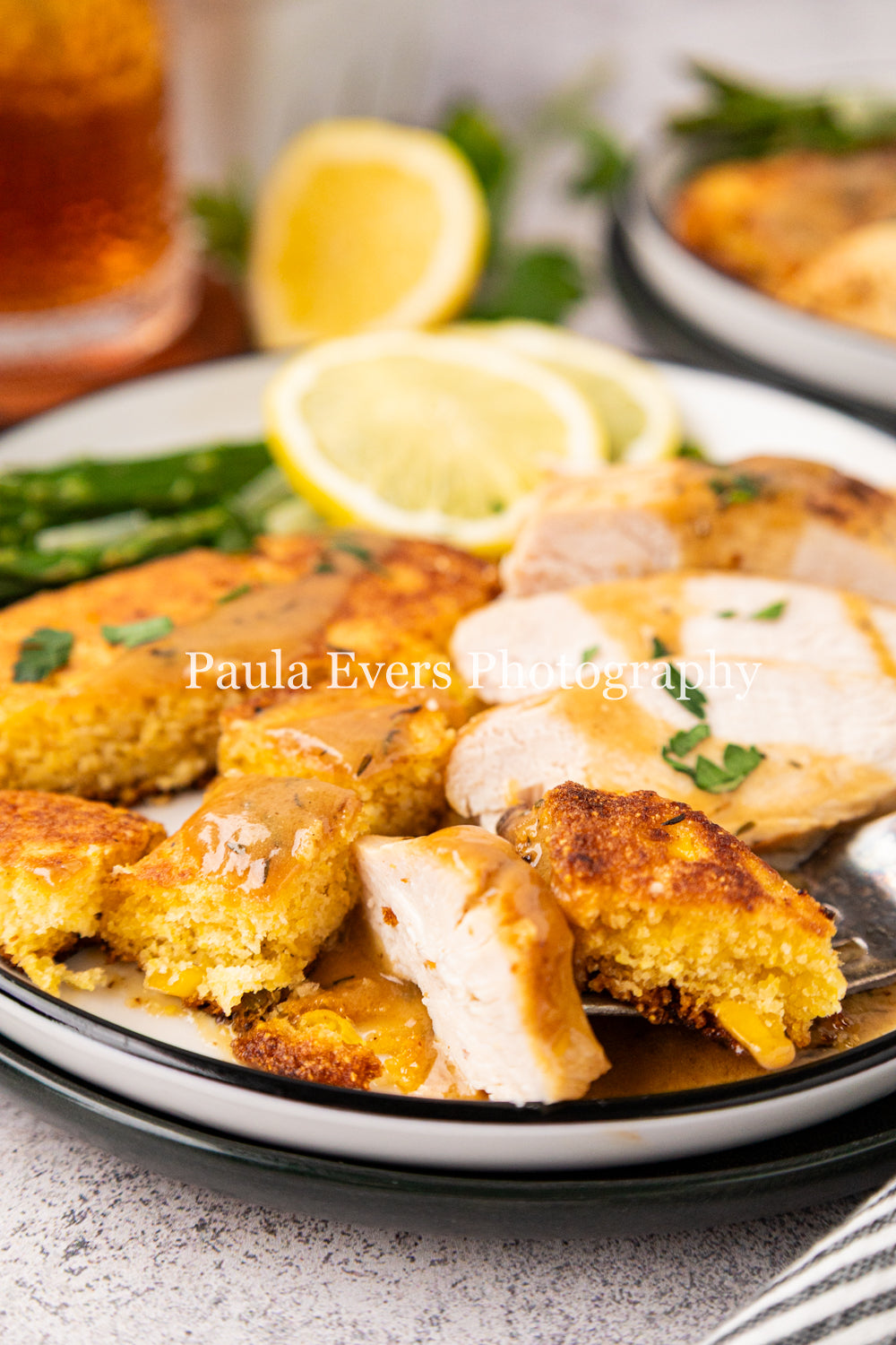 Lemon Chicken with Dijon Mustard on Corn Fritters