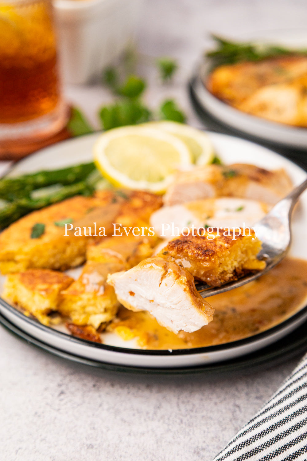 Lemon Chicken with Dijon Mustard on Corn Fritters