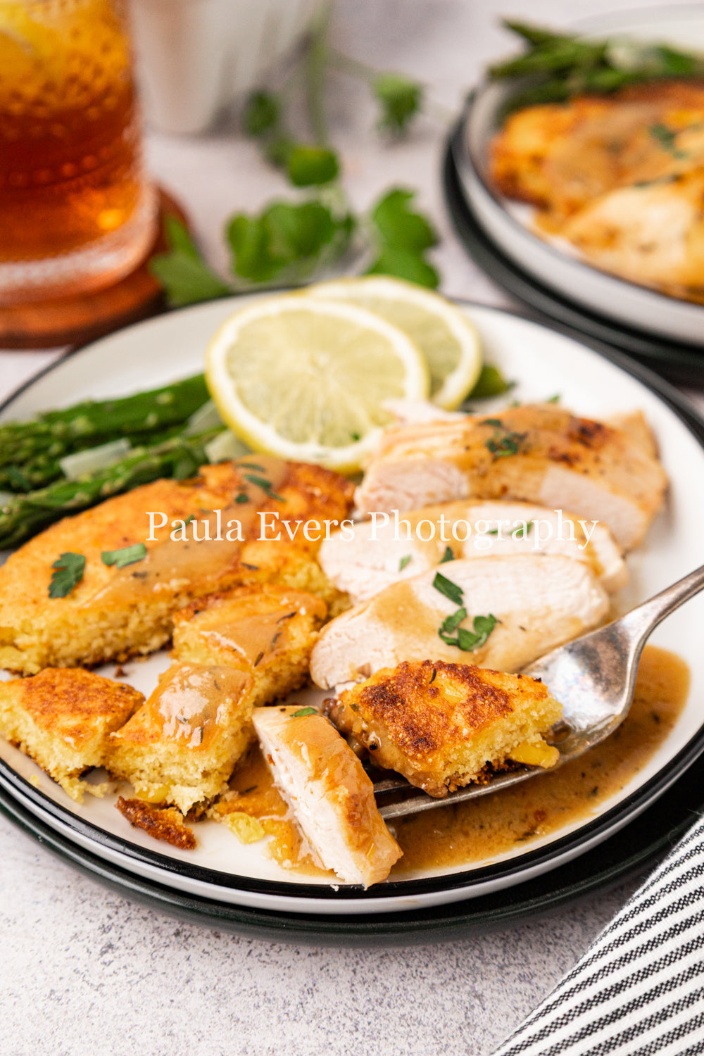 Lemon Chicken with Dijon Mustard on Corn Fritters