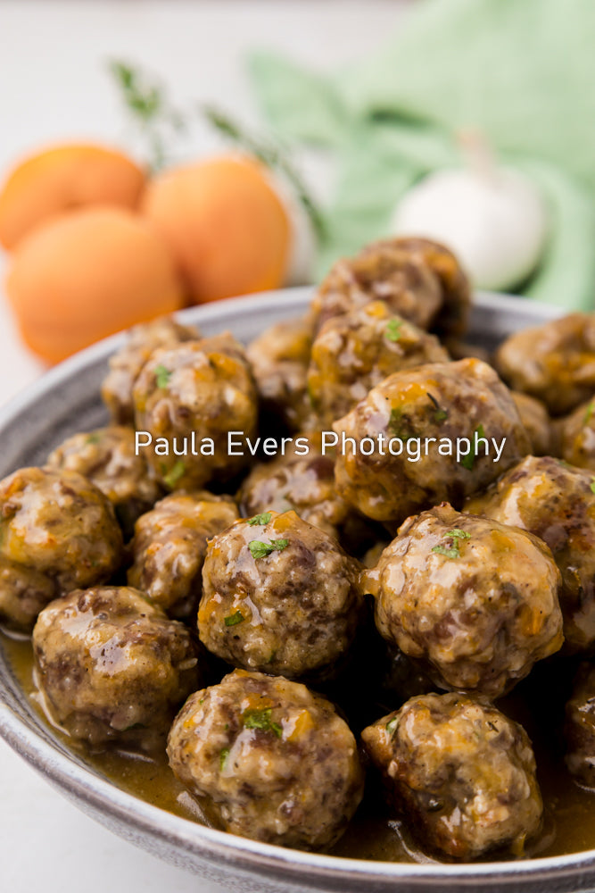 Spiced Pork Meatballs with Apricot Wine Sauce (aka Apricot Meatballs)