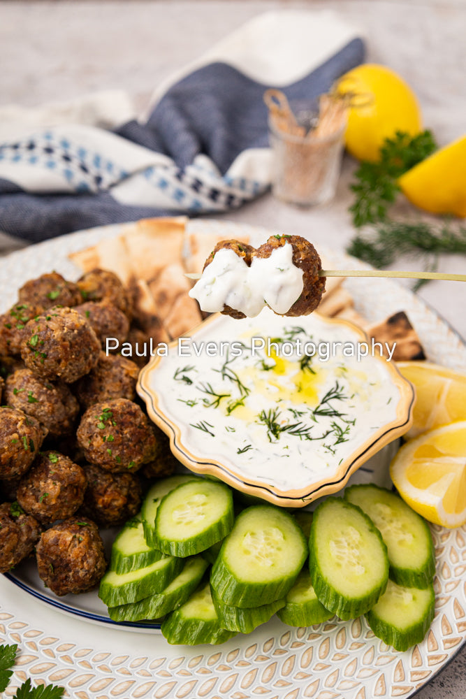 Spicy Pork Meatballs with Tzatziki Sauce