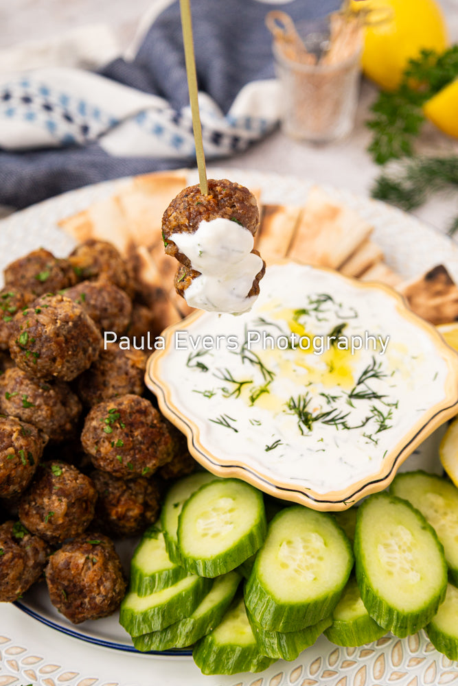 Spicy Pork Meatballs with Tzatziki Sauce